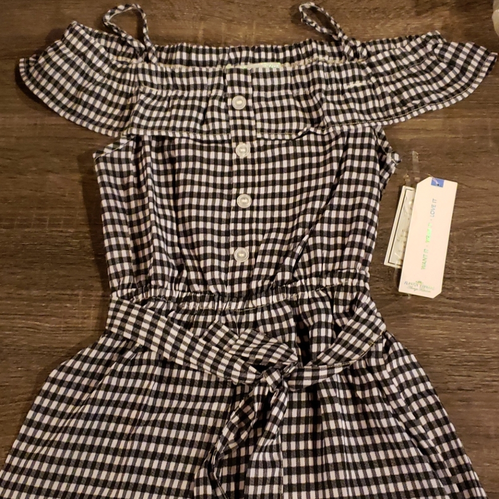 NEW! Off-Shoulder Black & White Gingham Jumpsuit